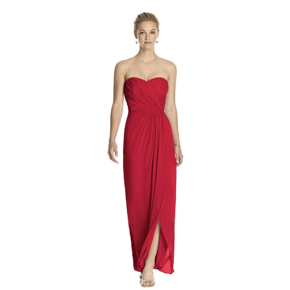 Izilady Strapless Red Chiffon Sweatheart Neckline Draped Bodice Gown Womens 2